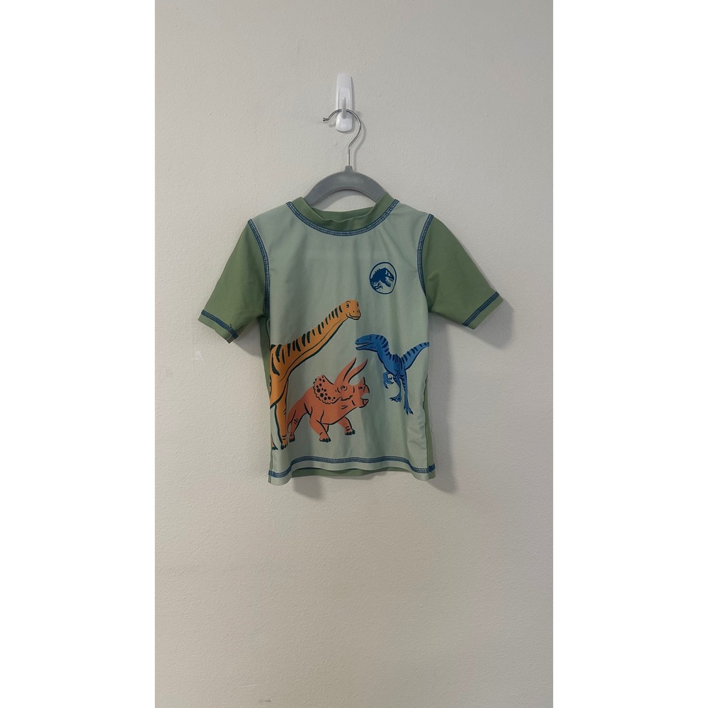 Jurassic World Boys Green Dinosaur Rash Guard Swim Shirt Size 3T